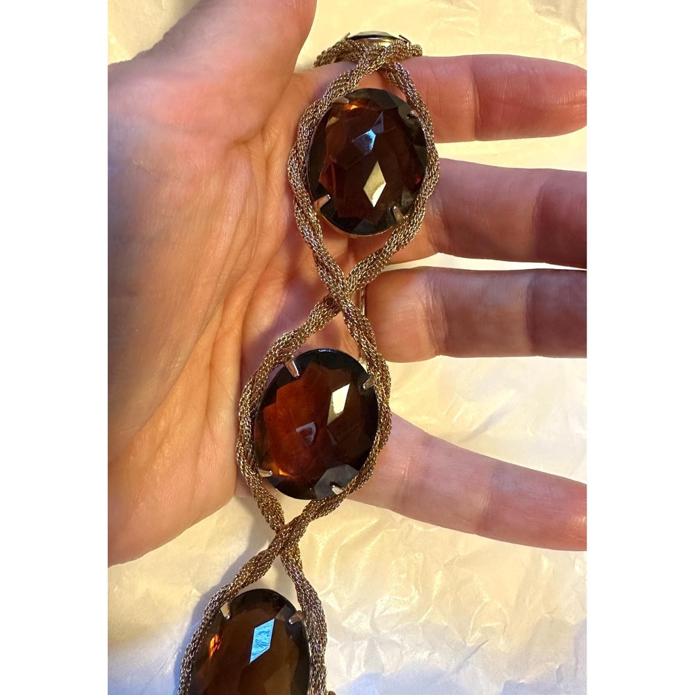 Hattie Carnegie Bracelet Gold Tone w/ large Purple Faceted Stones - Picture 5 of 7